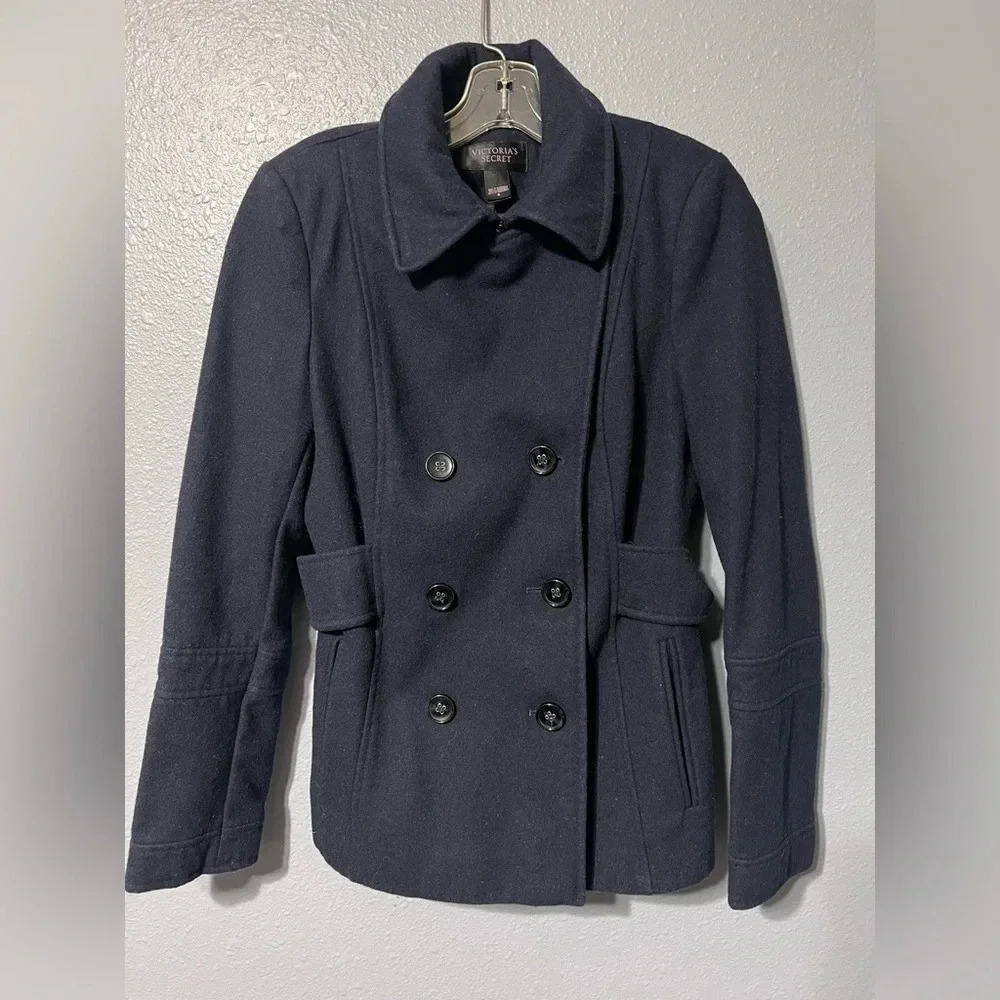 Victoria’s Secret NAVY Double Breasted Wool Blend Peacoat Retro SZ 6 Women EUC